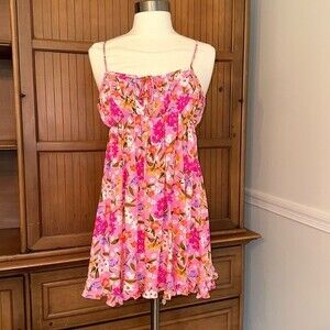 Sky to Moon Pink Floral Baby Doll Dress, Size Small